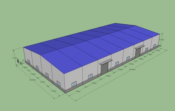 60x30x7.5m Prefabricated Steel Warehouse ASTM A36 Q235B