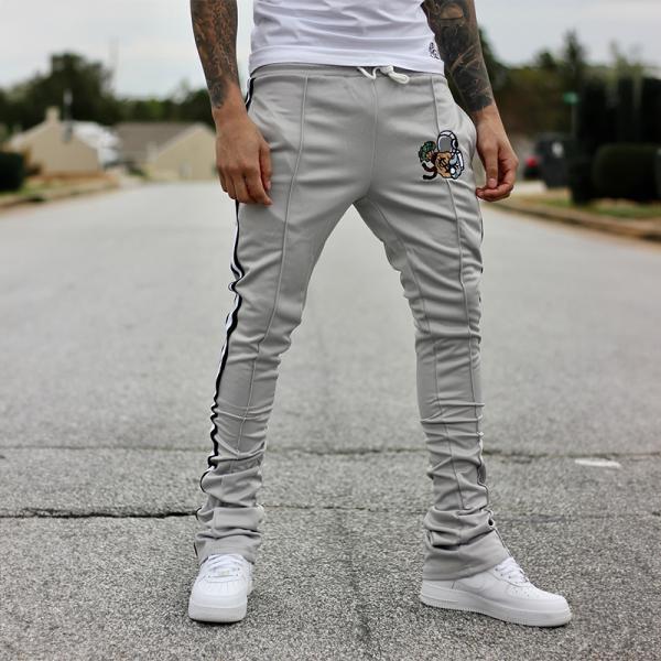 OEM Custom Embroidery Impresión Logo Slim Fit 100 algodón Peso pesado empilado pantalones de sudor abultados Pantalón de pista Pantalones de sudor hombres