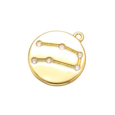 CZ Gold Plated Pendant Necklace  Rhinestone Horoscope 12 Zodiac Coin Pendant For Jewelry Making