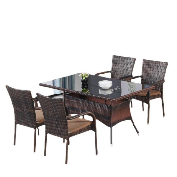 Garden Chair Set 7-Piece Wicker Patio Dining Furniture with Rectangular and Round Table