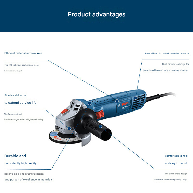 GWS800 Corded Angle Grinder 800W 100mm Disc Electric Grinding Machine for Metal Cutting Polishing Rust Removal Power Tools