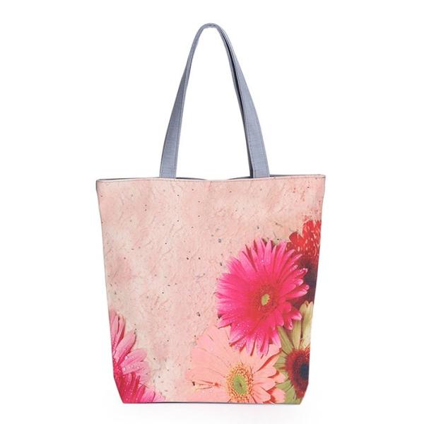 Floral Printed Canvas Casual Womens Reusable Shopping Bags With Logo