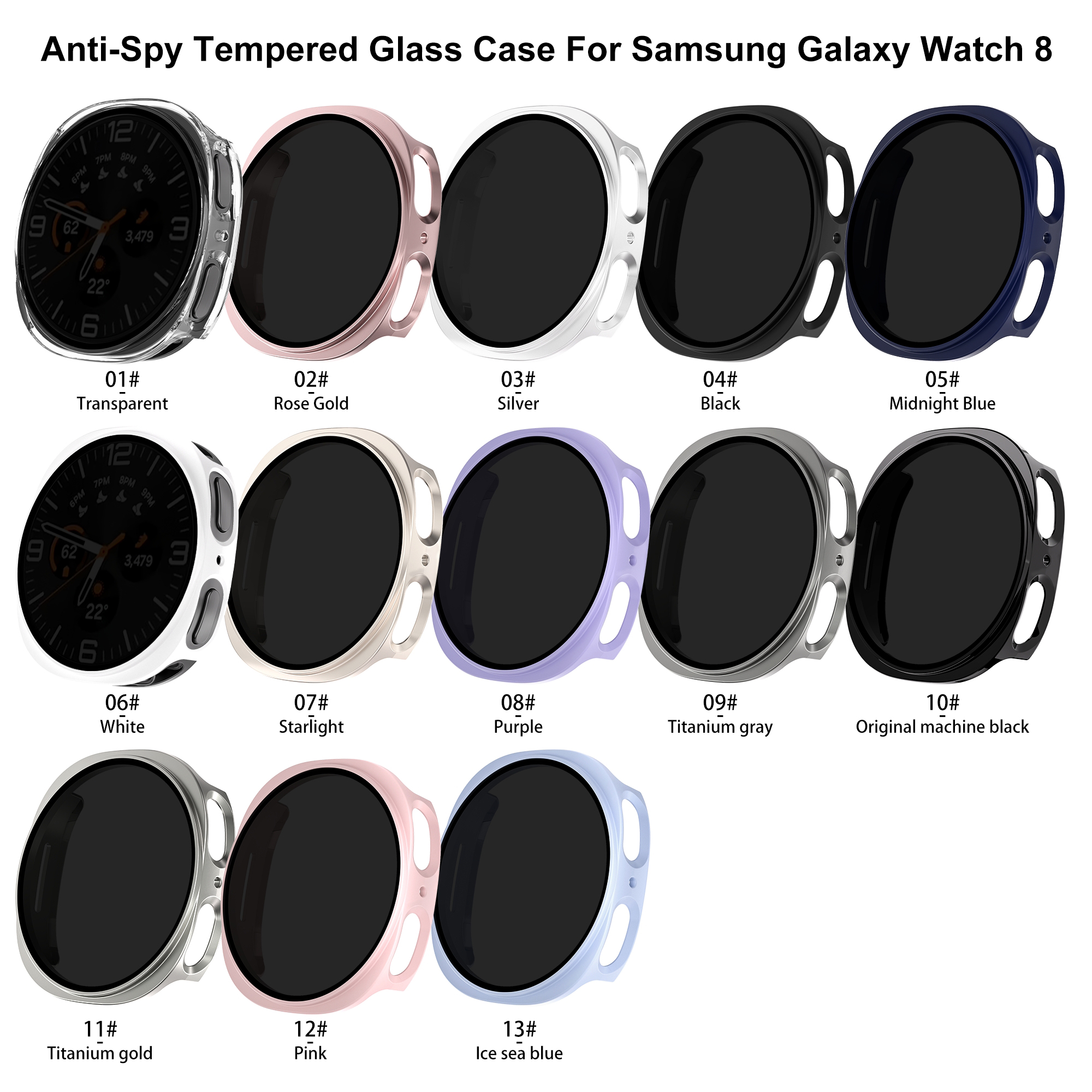 Eraysun Luxury Anti-Spy PC Material Watch Case for Watch 8 Scratch Resistant 44MM & 40MM Band Width