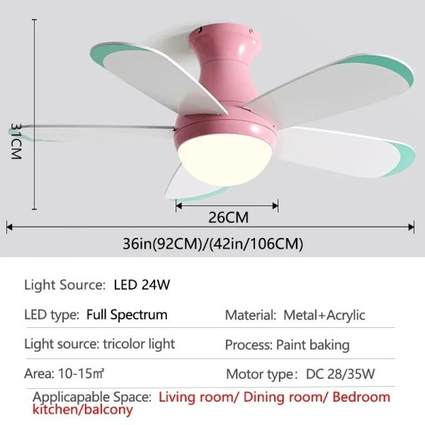 Control Low Floor Household Fan lamp colorful Children Room Ceiling Fan Light(WH-VLL-33)