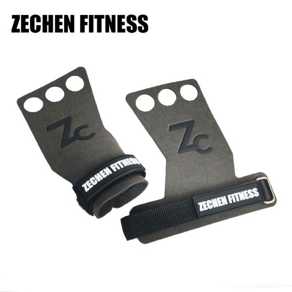 Microfiber Leather 3 Hole Hand Grips Crossfit OEM Palm Pull Up Gym Safety Support Grey