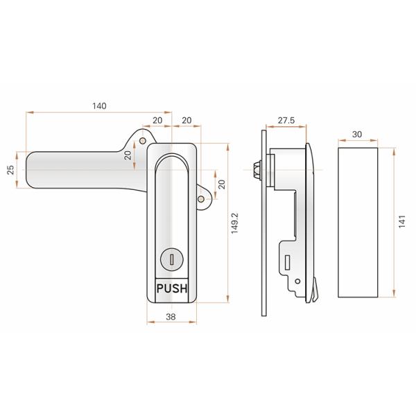 Network Cabinet Swing Handle Lock Plane Type With Spraying Surface Treatment