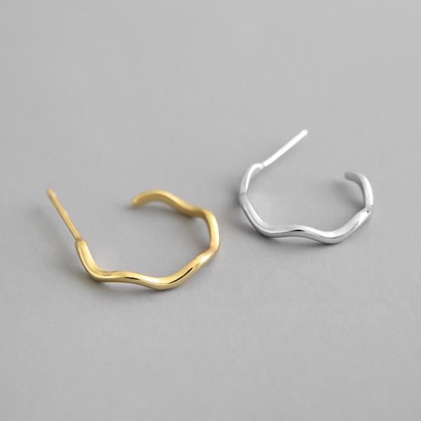 Lanciashow 925 Sterling Silver Gold Plated Hoop Earrings Semicircle Wavy Shape