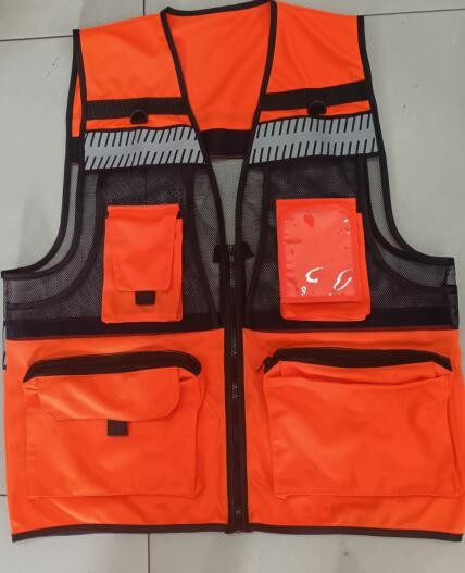 Hi Vis Vest With Pockets Polyester Safety Vest For Highway  Airport Traffic