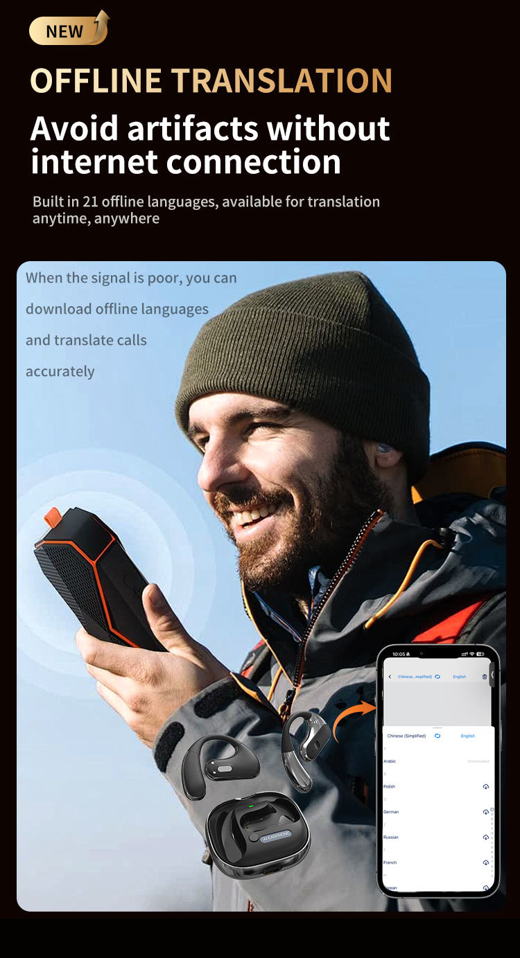 Real Time Multi Language Translator Earbuds Wireless Video Call AI Translator Headphones