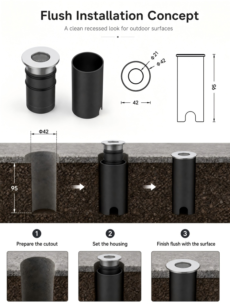 MA42 3W Architectural LED Recessed In Ground Uplight IP68 Waterproof Impact Resistant