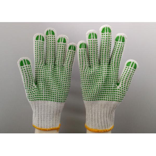 Polyester Knitted Safety Hand Gloves ,  Knit Work Gloves Green PVC Dotted Grips