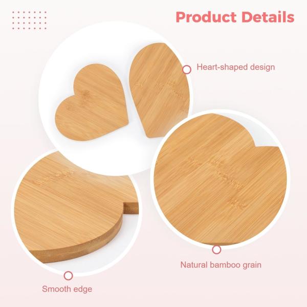 Tabelas de corte de bambu em forma de coração sustentável 3 pcs para cozinhas profissionais