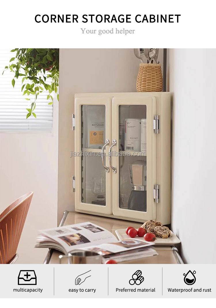 New Metal Triangle Corner Cabinet Rustproof Office Desktop File Storage Rack Bedroom Perfume Make up Display Organizer Dustproof