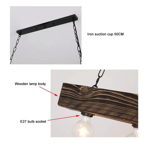 Creative Industrial Style Restaurant Living Room Pendant Light Vintage Solid Wood Chandelier (WH-VP-322)