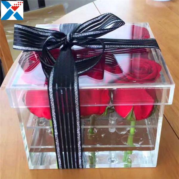 Durable Square Acrylic Flower Box Makeup Organizer Rose Storage Cosmetic Case