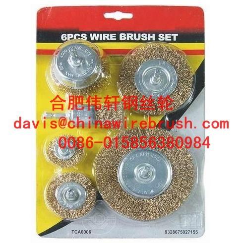 6pcs Shaft-mounted Circular Steel Wire Brushes Set for Cleaning and Polishing