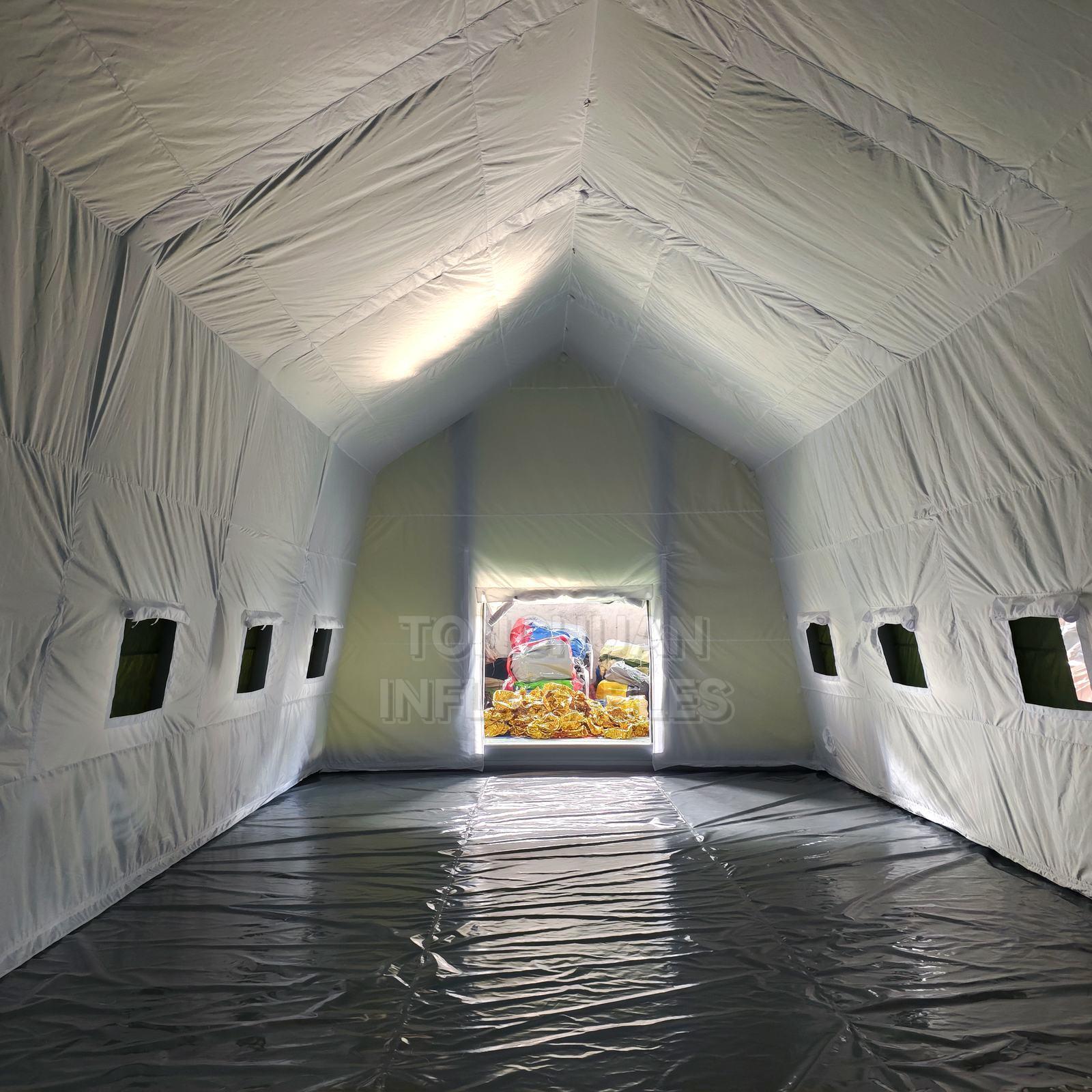 Commercial Camouflage Inflatable Emergency Shelter Tent with Large Capacity Air Frame Windows and Modular Entrance for Field Operations