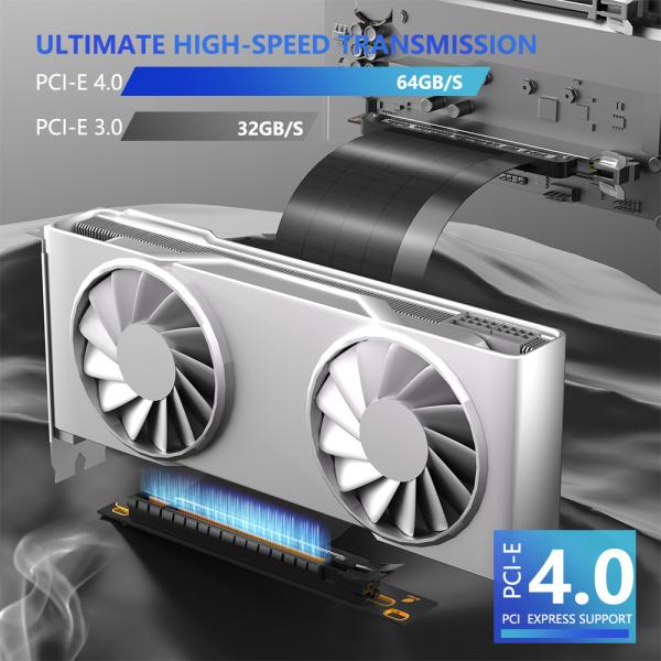 PCIE 4.0 Extension Cable, Black 16x Shielded High Speed GPU Riser Cable with PCI Express Port for GPU Extension Card, Length 20cm(90 Degree )
