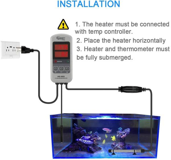 Hygger Saltwater Tank Titanium Tube Submersible Pinpoint Aquarium Heater with Digital Thermostat, IC Temp Controller 50-