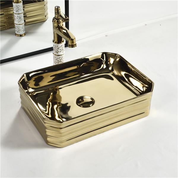 Hotel Bathroom Sanitary Ware Plating Golden Countertop Face Hand Wash Basin