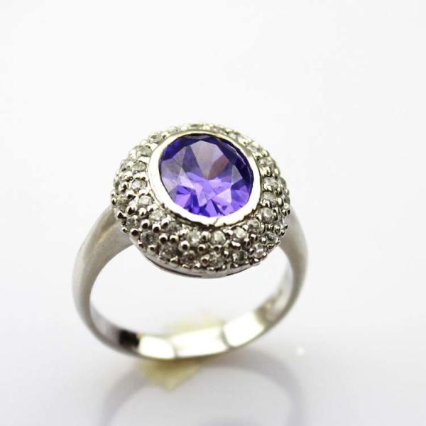 925 Silver Oval Garnet  Gemstone Ring  with Cubic Zircon (S-RJ692)