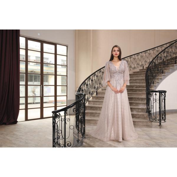 Deep V Neck Half Sleeves Long Wedding Dresses See Through Hollow Out