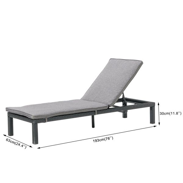 Outdoor Furniture Wicker Chaise Lounge Iron Frame Waterproof Fabric Rattan Sunbed Sun Loungers With Side Square Table