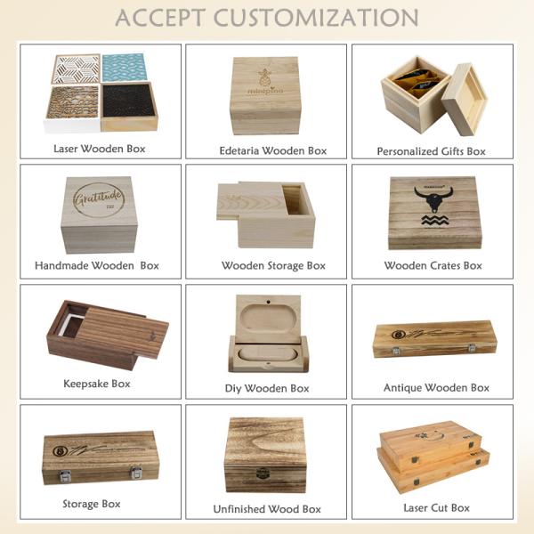 Custom Wooden Crate Gift Boxes with Sliding Lid and Stamping Printing Handling