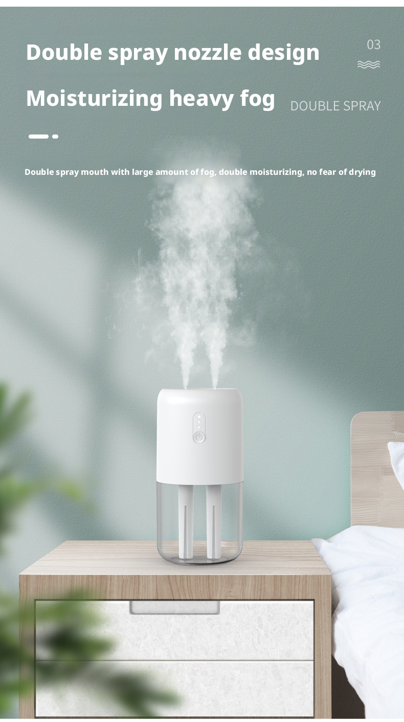 Dual Jet Ultrasonic Air Humidifier Large Mist Output Quiet Operation Home And Car Use