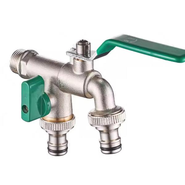 Garden Hose Faucet Water Tap Brass Ball Valve Outdoor Yard Bibcock Double Outlets