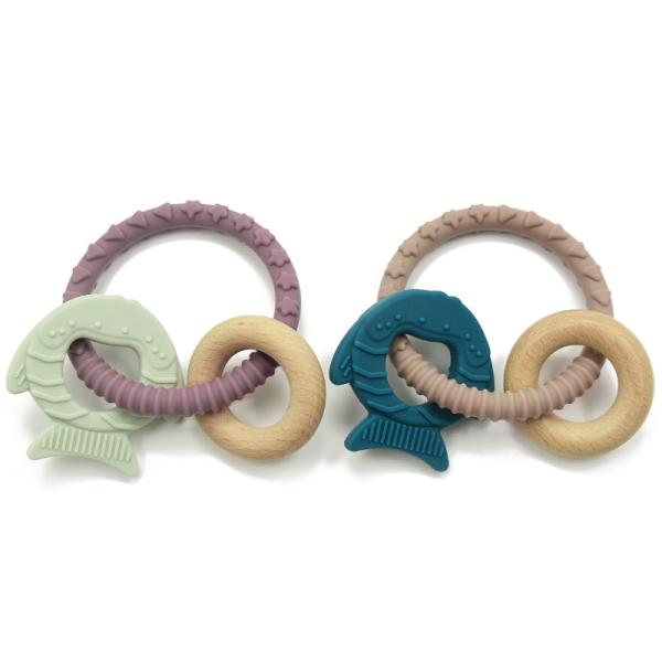 Pure Silicone FSC Certified Wooden Teething Ring For 12 Months Infant