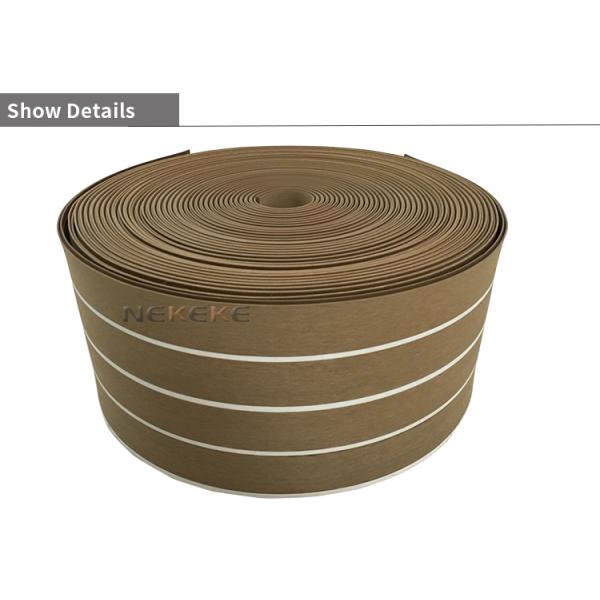 Customized Slip Resistant PVC Deck Flooring Teak Color White Strip For Yachts