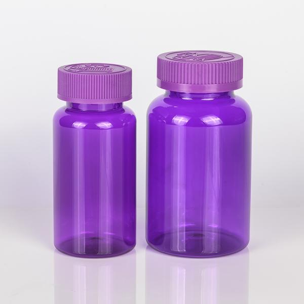 Highly Customized 4oz PET Capsule Bottle of Orange Black Plastic Nutrition Supplement with Purple Tamper Proof Packaging