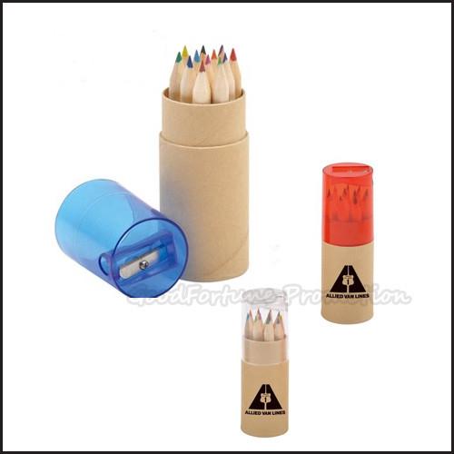 12pcs Set Printed Logo Eco Wooden Coloured Pencil With Sharpener
