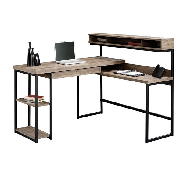 Metal and Wood L Shape Desk for Home Office Study Table in Modern Design