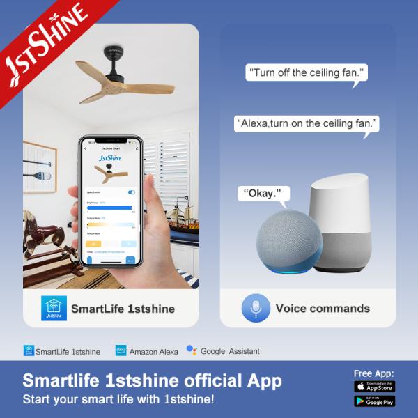 1stshine Natural Wood Blades Ventilateur de plafond télécommande et grand vent pour les grands espaces