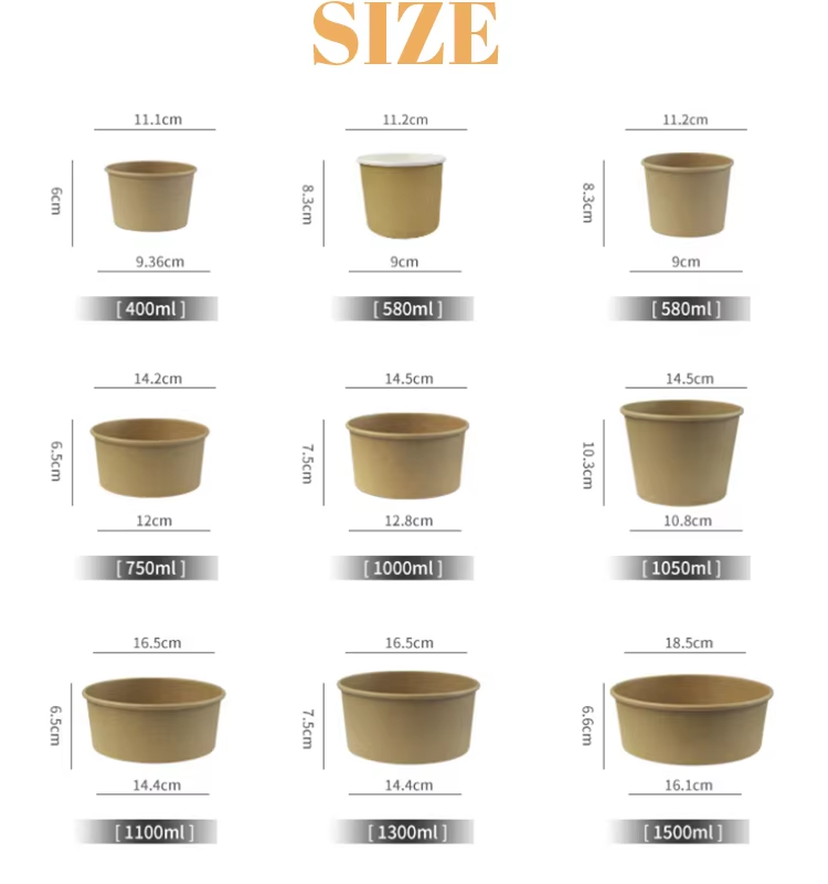 Customizable Eco-Friendly Kraft Paper Salad Bowl With Lid Disposable Takeaway Bowl Packaged In Carton