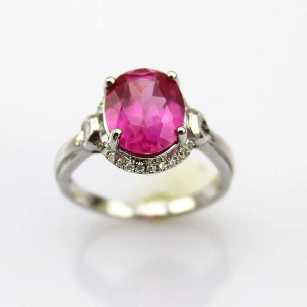 White Gold Plated 925 Silver Pink Cubic Zirconia Gemstone Women Ring (R263)