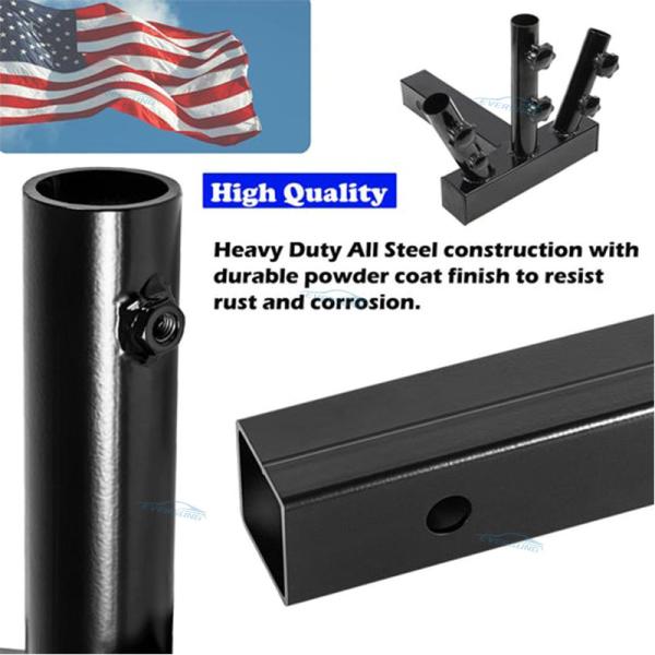 Security Design Triple Flag Pole Holder Hitch Universal For Jeep SUV RV Pickup