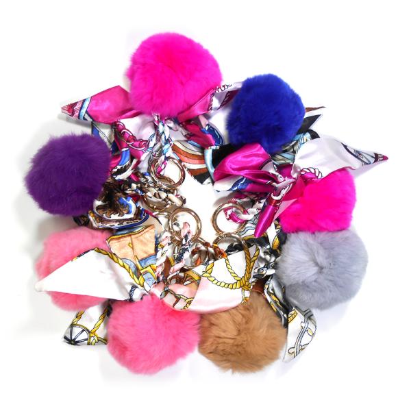 Soft Purple Fur Ball Keychain , 3.9inch Purple Puff Ball Keychain