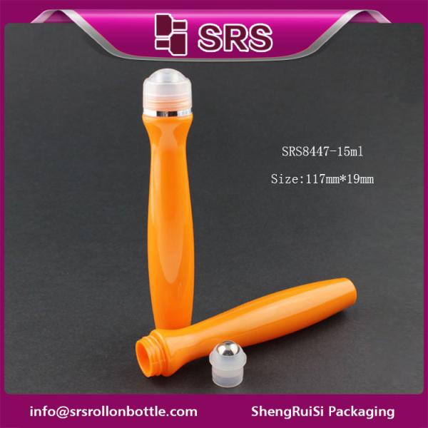 SRS high quality plastic orange color 15ml eye cream roller ball bottle