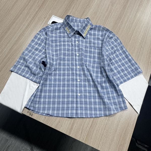 Manufacturer High Quality Button up Embroidery Double Layer Men's Shirt Custom Designer Blue Plus Size Plaid Check Pattern Shirt