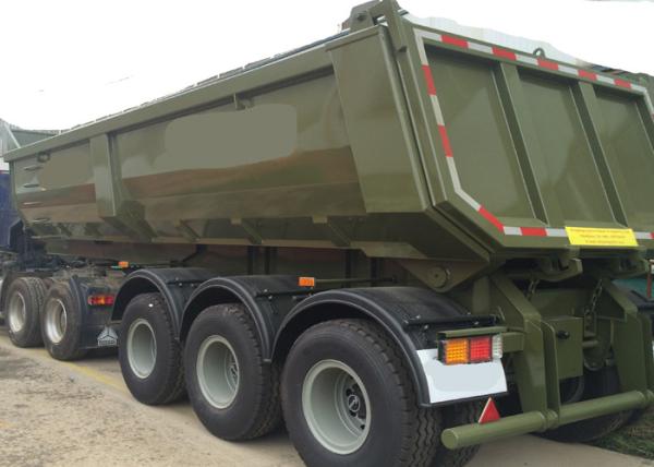 Construction Business Semi Trailer Truck , 3Axles Tipping Trailer Truck High Rigidity