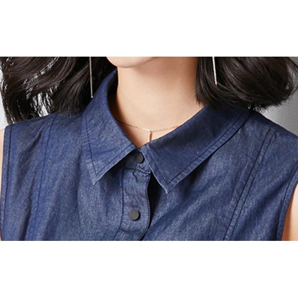 Sleeveless Bow Tie Denim Dress Ladies Eleglant Wide Hem Long Belted Skirt