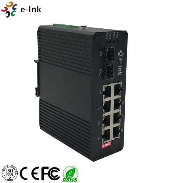 48VDC Industrial Ethernet POE Switch 8 RJ45 Ports 2 SFP Ports Redundant Power Inputs