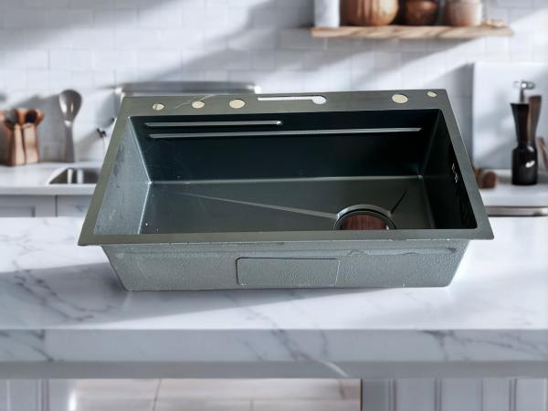 スタイリッシュ グレー トーン グレー パーティション デザイン キッチン シンク 水制御のためのパーティション,グレーの外観は現代的なキッチンに適しています