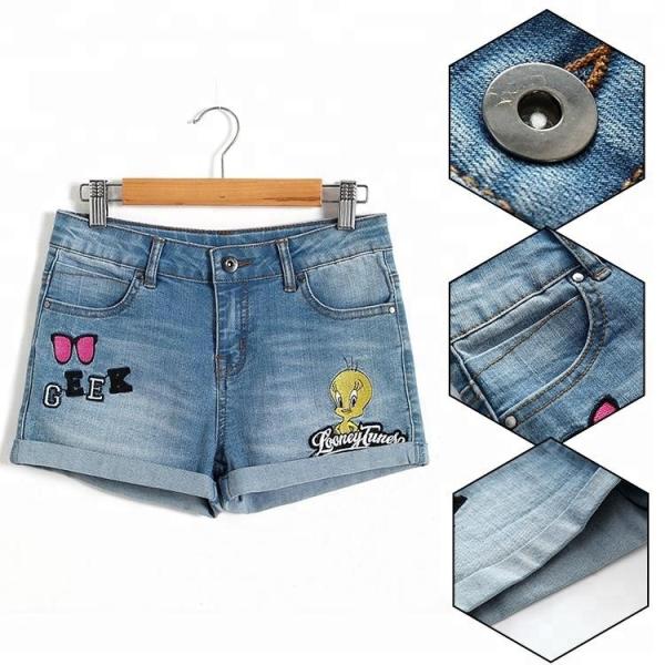 Summer Teen Girl Jean Shorts With Pockets , Mid Waist Girls Stretch Denim Shorts