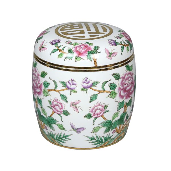 Porcelain Peony Design Adult Cremation Urn , Ceramic Urns For Human Ashes OEM