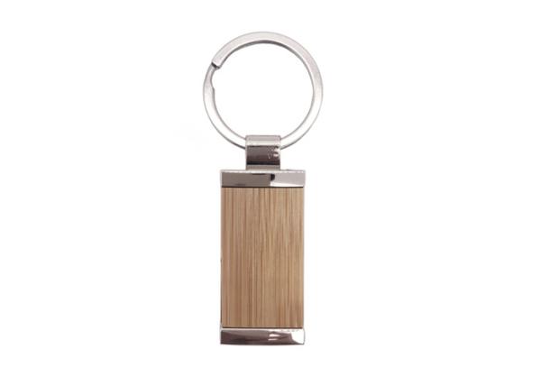 Metal Bamboo Key Chain Rectangle Custom Logo Wooden Metal Keyring