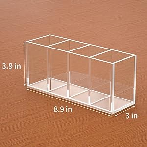 Acrylic Pen Holder 4 Compartments,Clear Pen Holder Organizer Makeup Brush Holder for Office Desk Accessories,Cosmetic